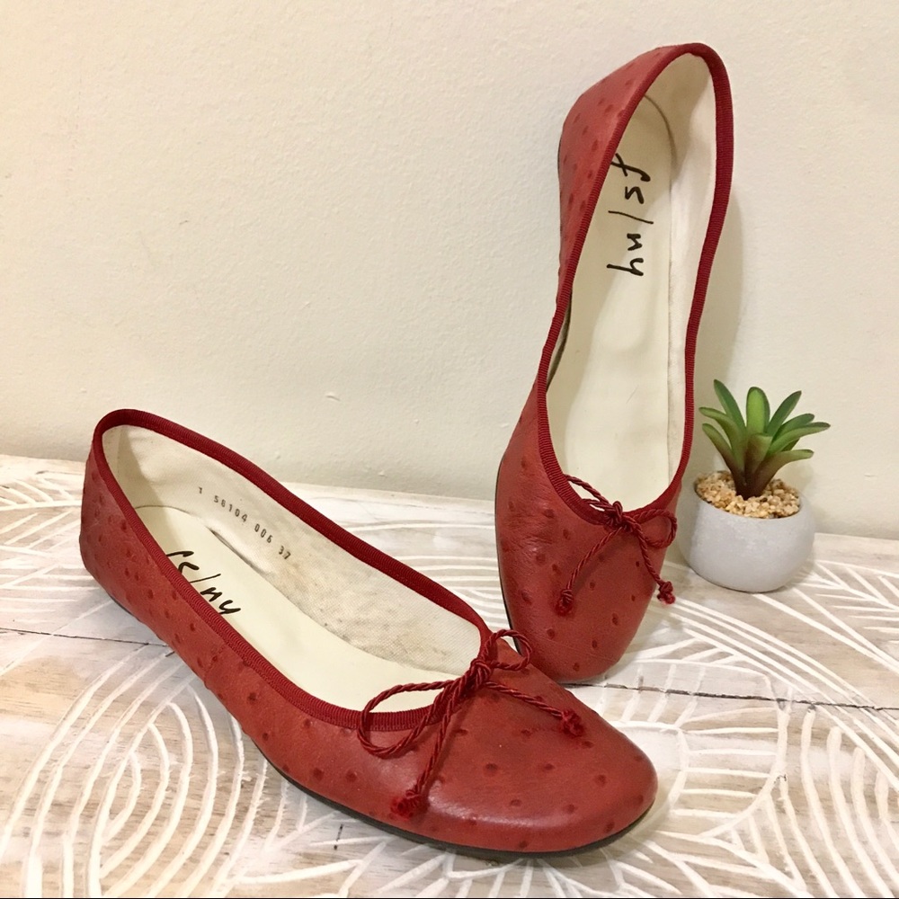 French Sole fs/ny Red Leather Ballerinas Bow 37